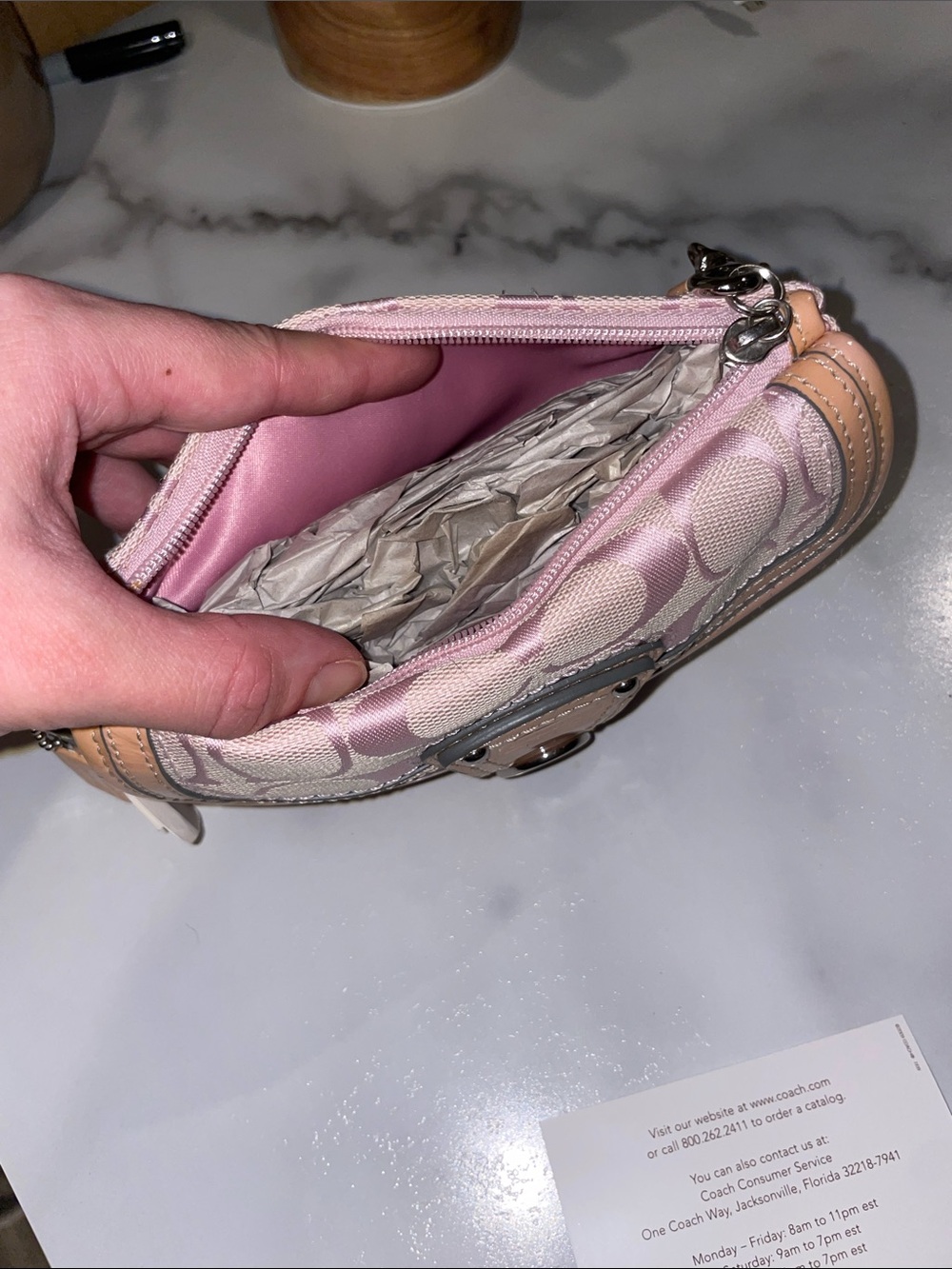 Coach Pink Signature Wristlet with Tan Leather Trim - Picture 4 of 6